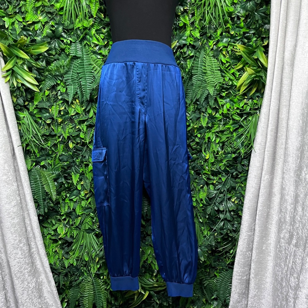 Vince Camuto Pants Medium Women Blue Satin Cargo Jogger Utility 3654 - Picture 6 of 8